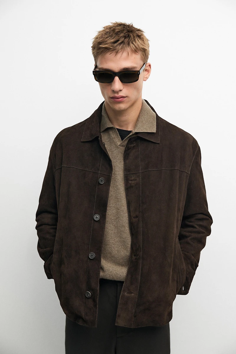 Suede leather pocket overshirt