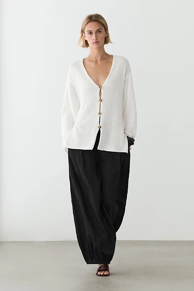 Cardigan long en maille à col V