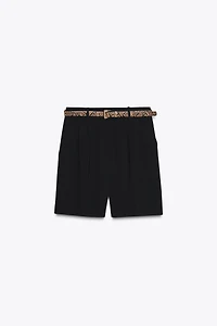 PLEATED BELTED SHORTS