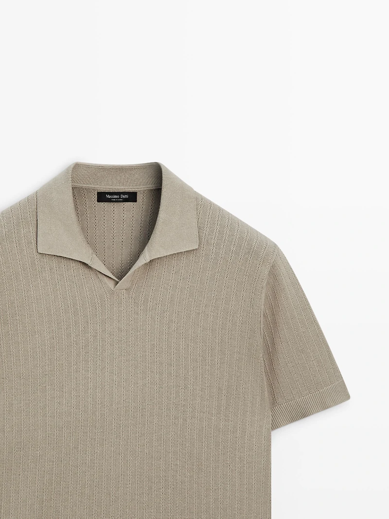 Pull polo en maille de coton mélangé à col V