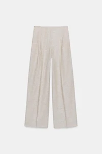LINEN STRAIGHT FIT PLEATED PANTS
