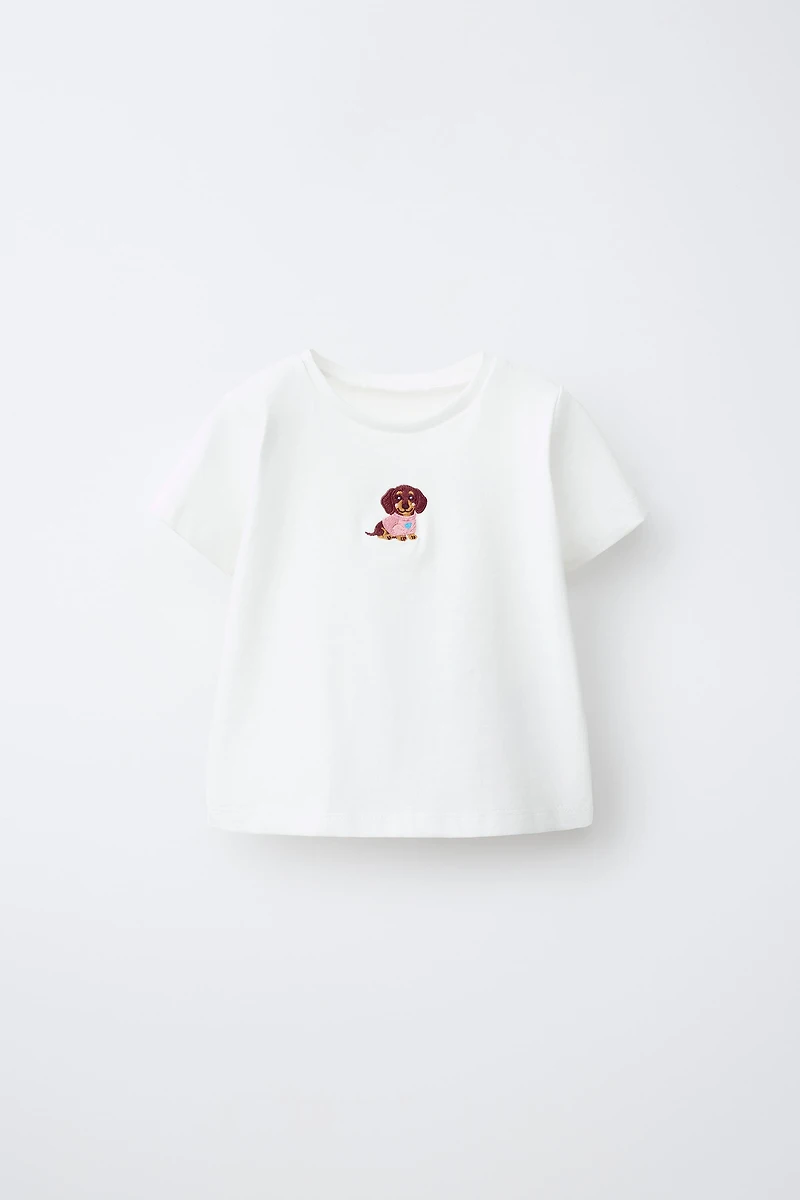 STRIPED SHIRT AND EMBROIDERED DOG T-SHIRT SET