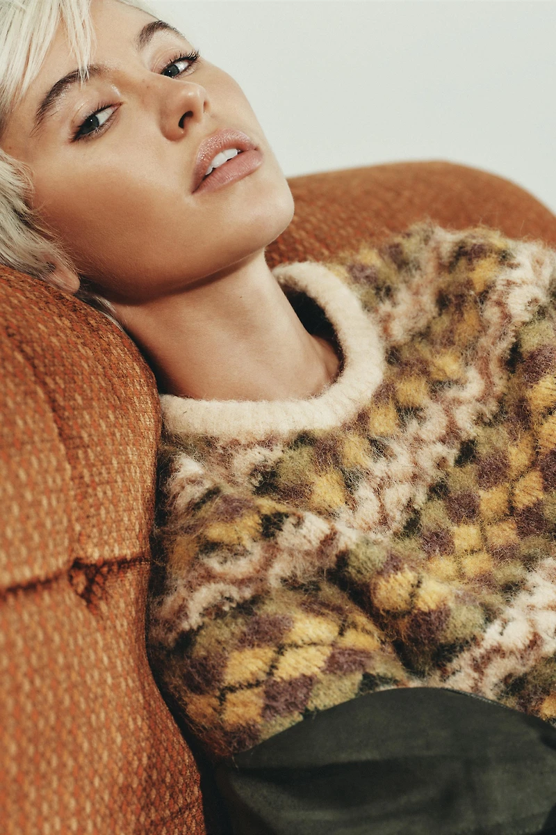 BRUSHED EFFECT JACQUARD KNIT SWEATER