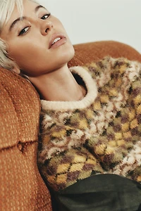 BRUSHED EFFECT JACQUARD KNIT SWEATER