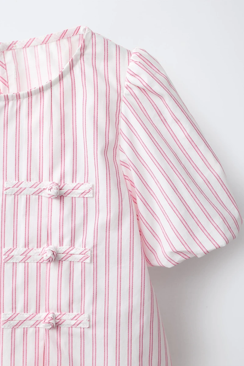 STRIPED FROG FASTENING BLOUSE