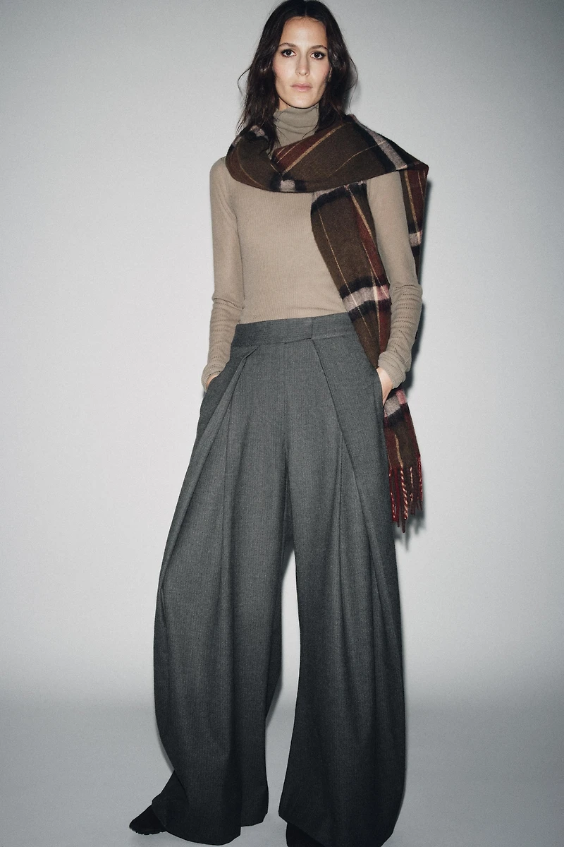 PANTALON WIDE LEG RAYURE CRAIE À PINCES ZW COLLECTION