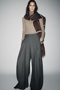 PANTALON WIDE LEG RAYURE CRAIE À PINCES ZW COLLECTION