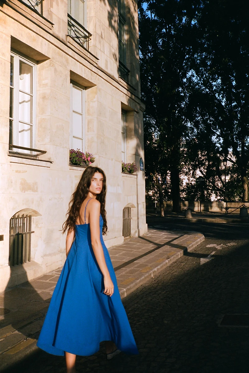 ROBE MIDI EN POPELINE ASYMÉTRIQUE