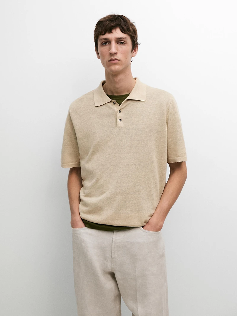 Pull polo en maille de lin