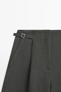 Long melange linen Bermuda shorts with buckle detail