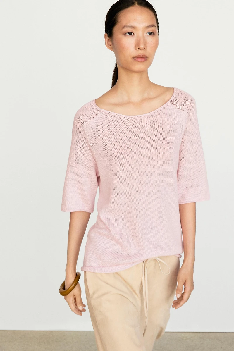 100% cotton boat neck knit sweater
