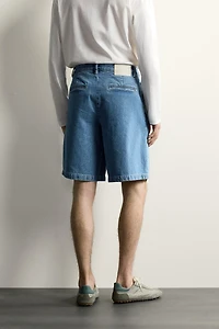 RELAXED FIT PLEATED DENIM CHINO SHORTS
