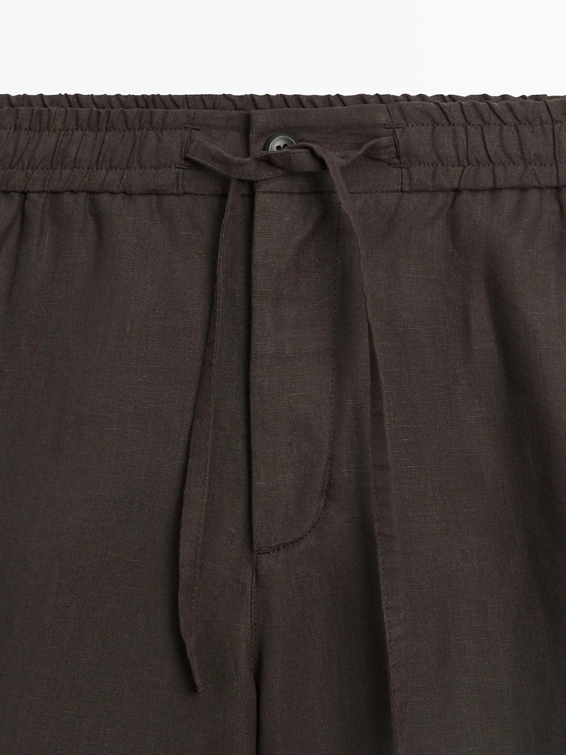 100% linen short Bermuda shorts