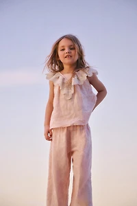 100% LINEN LACE TRIM PANTS