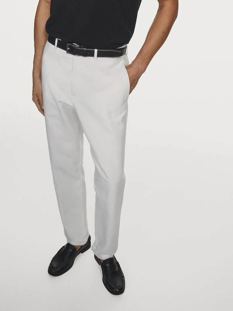 Linen blend tapered fit trousers