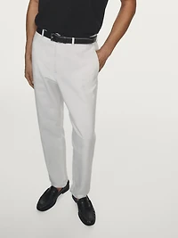 Linen blend tapered fit trousers