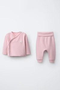 EMBROIDERED BUNNY STRIPED SARAOUL SHIRT AND PANTS SET