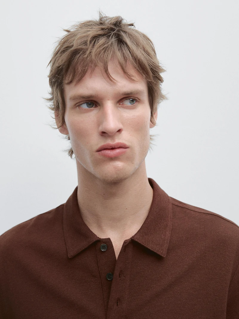 Polo micro-texturé en coton mélangé