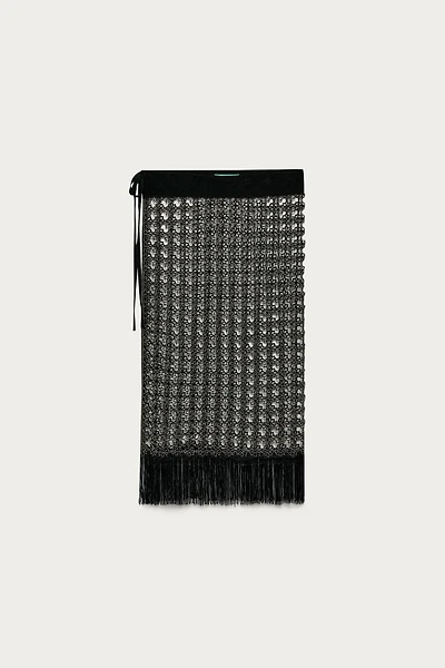MARISA BERENSON X ZARA BEADED FRINGED OPENWORK PAREO