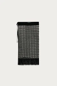 MARISA BERENSON X ZARA BEADED FRINGED OPENWORK PAREO