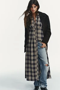 PLAID PLEATED MIDI DRESS