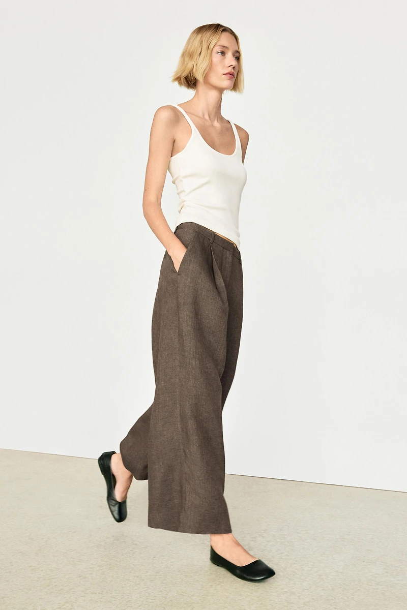 Linen melange darted trousers