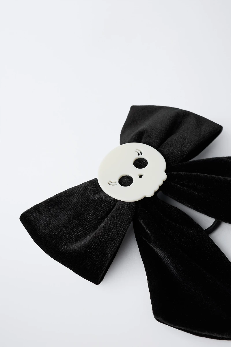 VELVET BOW SKULL BARRETTE HAIR TIE