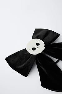 VELVET BOW SKULL BARRETTE HAIR TIE