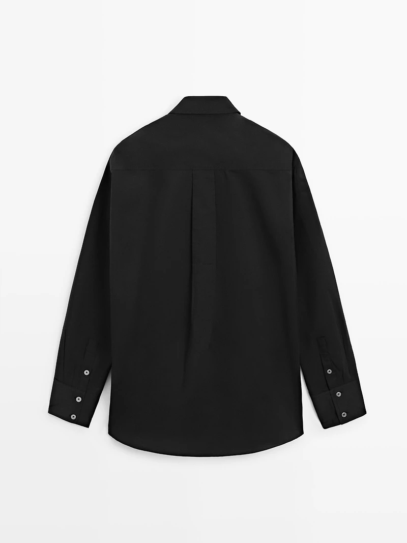 Bib front shirt with embroidered detail