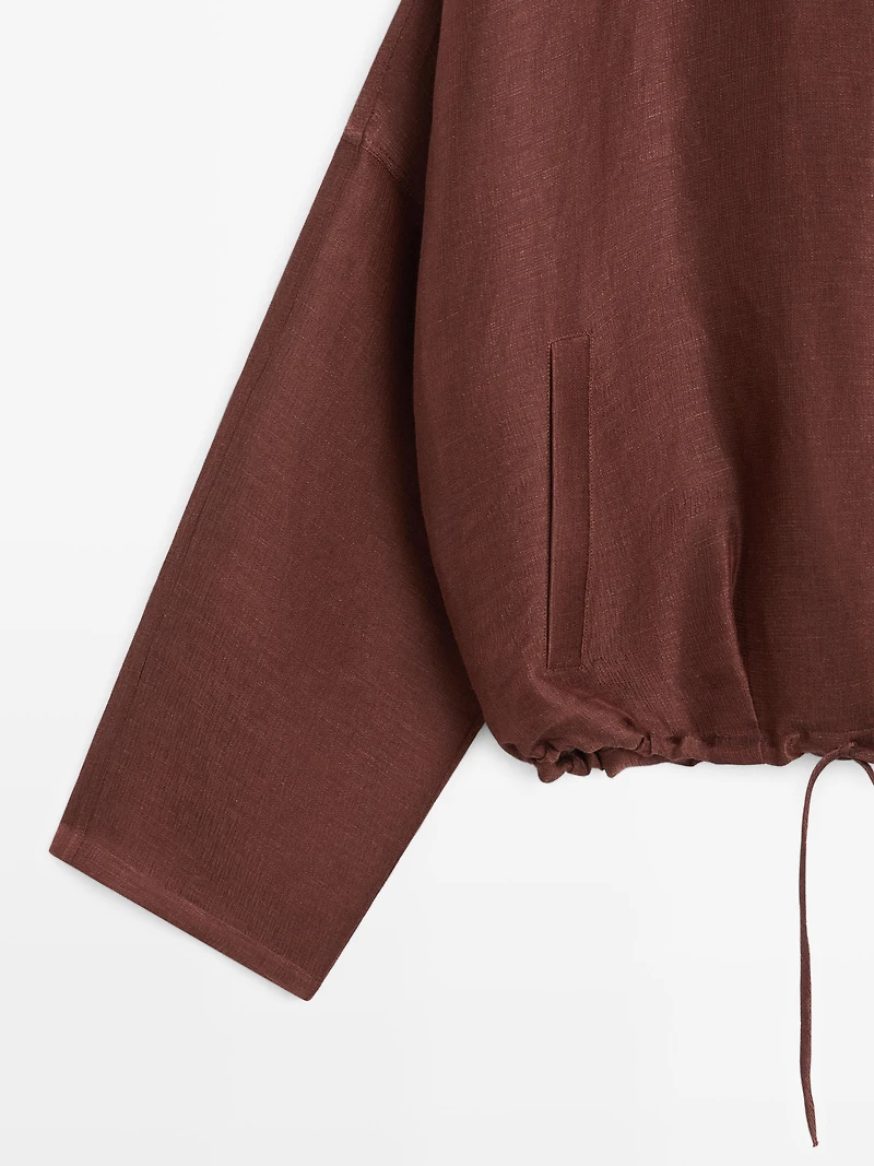 Linen blend bomber jacket