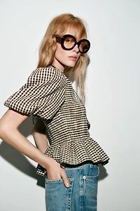 GINGHAM SMOCKED TOP