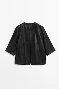 Veste courte en cuir nappa