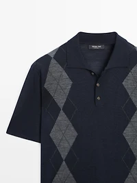 Merino wool blend argyle knit polo sweater