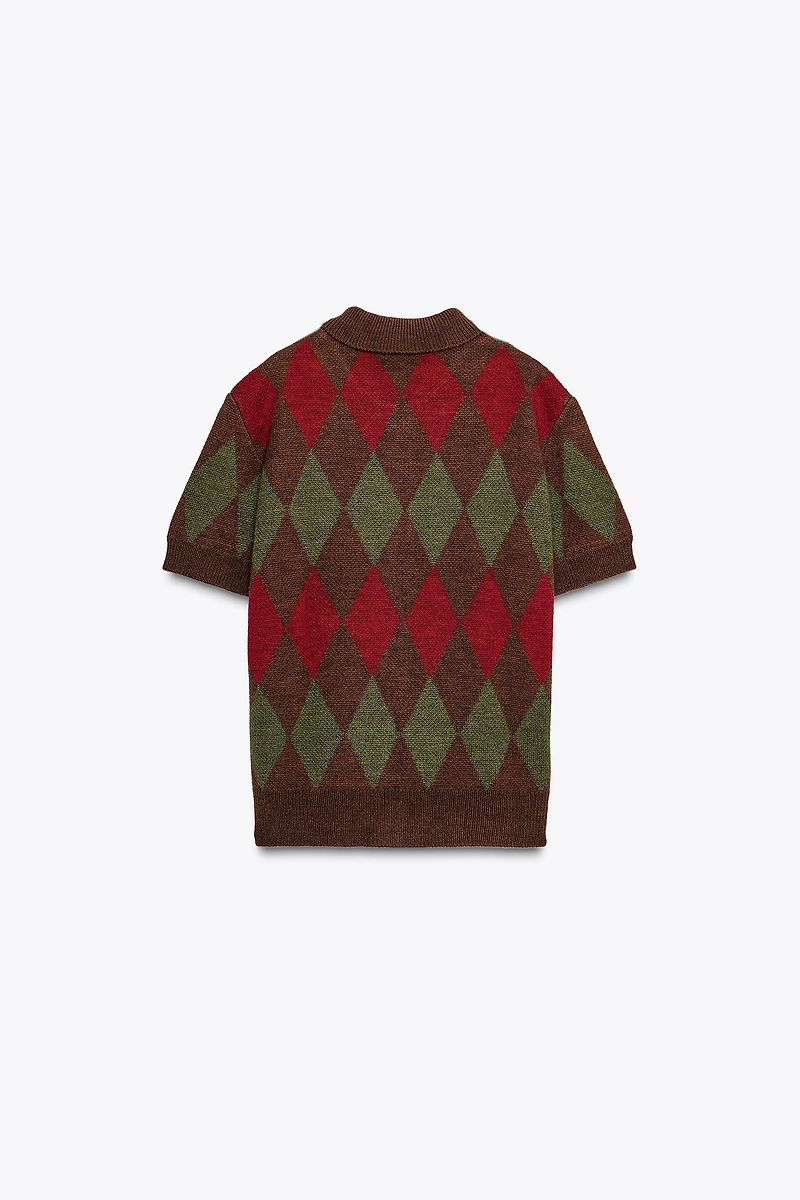 VESTE POLO EN MAILLE LOSANGES