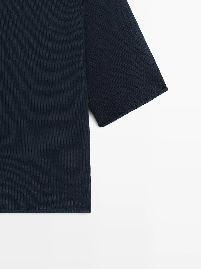 Knit cardigan with elbow-length sleeves
