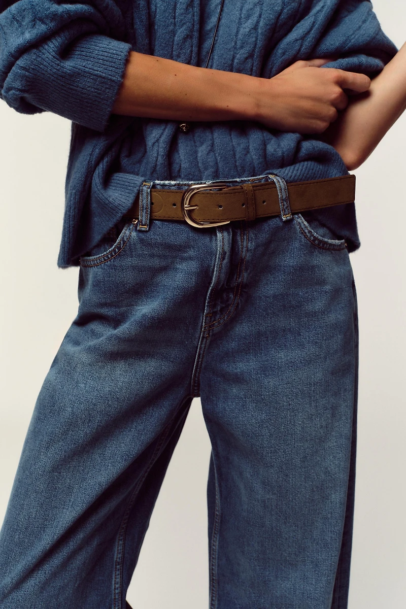 Z.08 WIDE LEG CROPPED HIGH WAIST BELTED JEANS