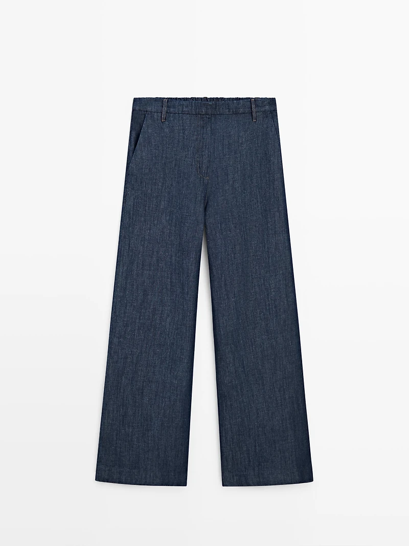 Total look linen blend wide-leg jeans