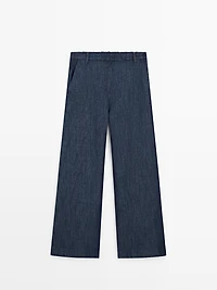 Total look linen blend wide-leg jeans