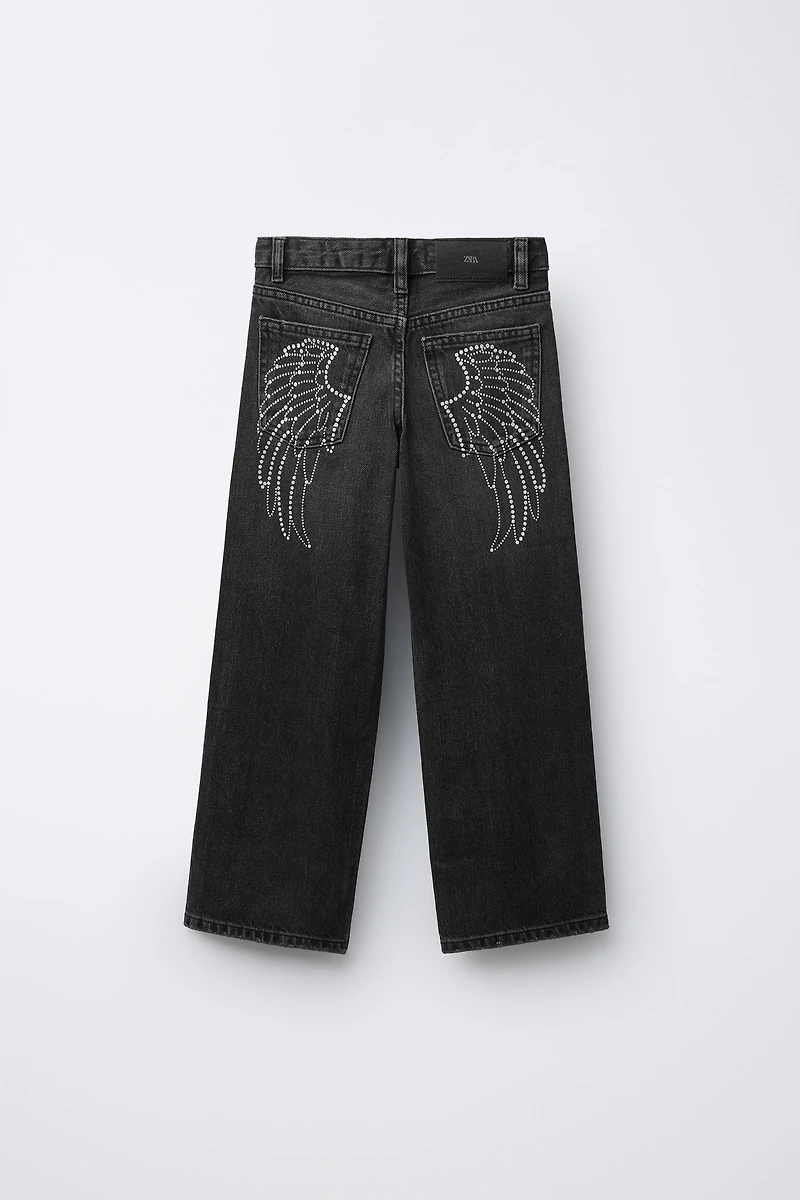 SPARKLY WING WIDE LEG JEANS