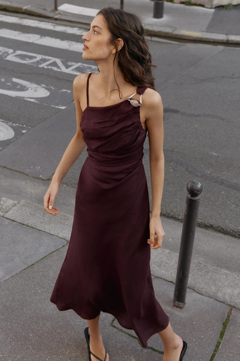 ASYMMETRIC 100% LINEN MIDI DRESS