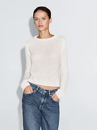 Knit alpaca blend crew neck sweater