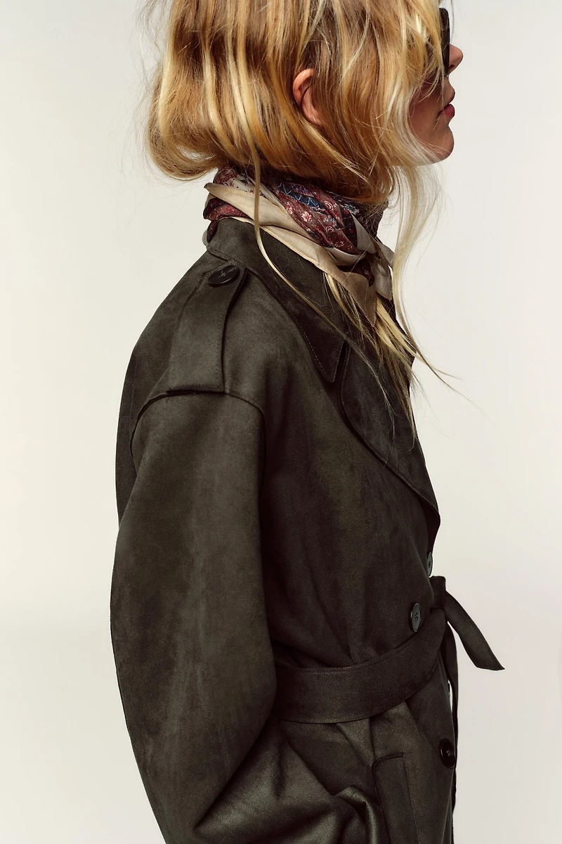 LONG FAUX SUEDE TRENCH COAT