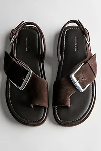 Flat slider sandals with buckle