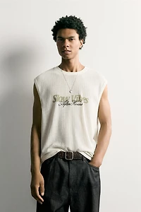 COMBINATION EMBROIDERY TEXTURED TANK TOP