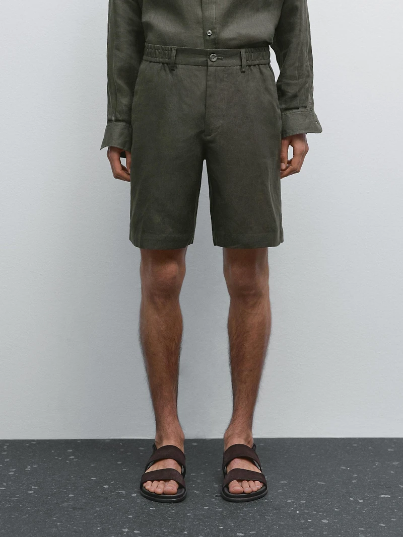 100% linen semi-jogger fit Bermuda shorts
