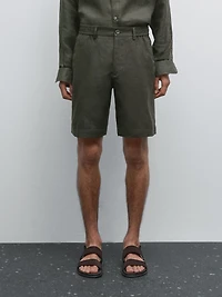 100% linen semi-jogger fit Bermuda shorts