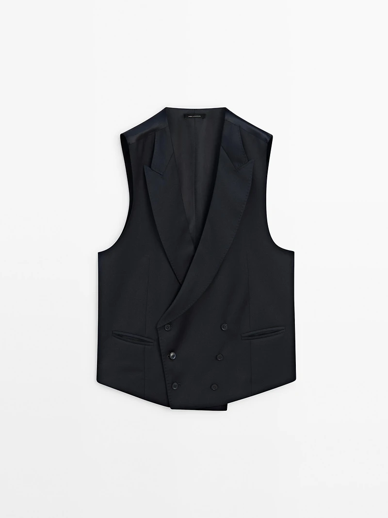 Plain 100% wool suit waistcoat