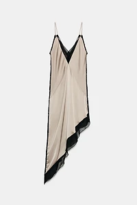 ASYMMETRIC SATIN EFFECT MIDI DRESS