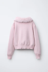 CARDIGAN WITH DETACHABLE FAUX FUR COLLAR