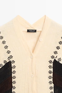 Linen blend embroidered kaftan dress